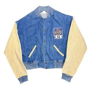 Vintage LSU Tigers Denim Varsity Jacket XL The Jacket Factory Made in USA